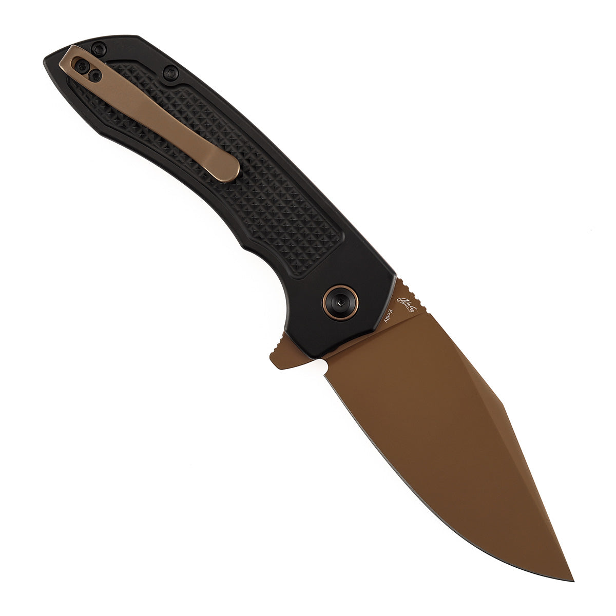 Tenable Entity B1036F1 Rose Gold 14C28N Blade Black Aluminum Handdle Button Lock Folding Knife