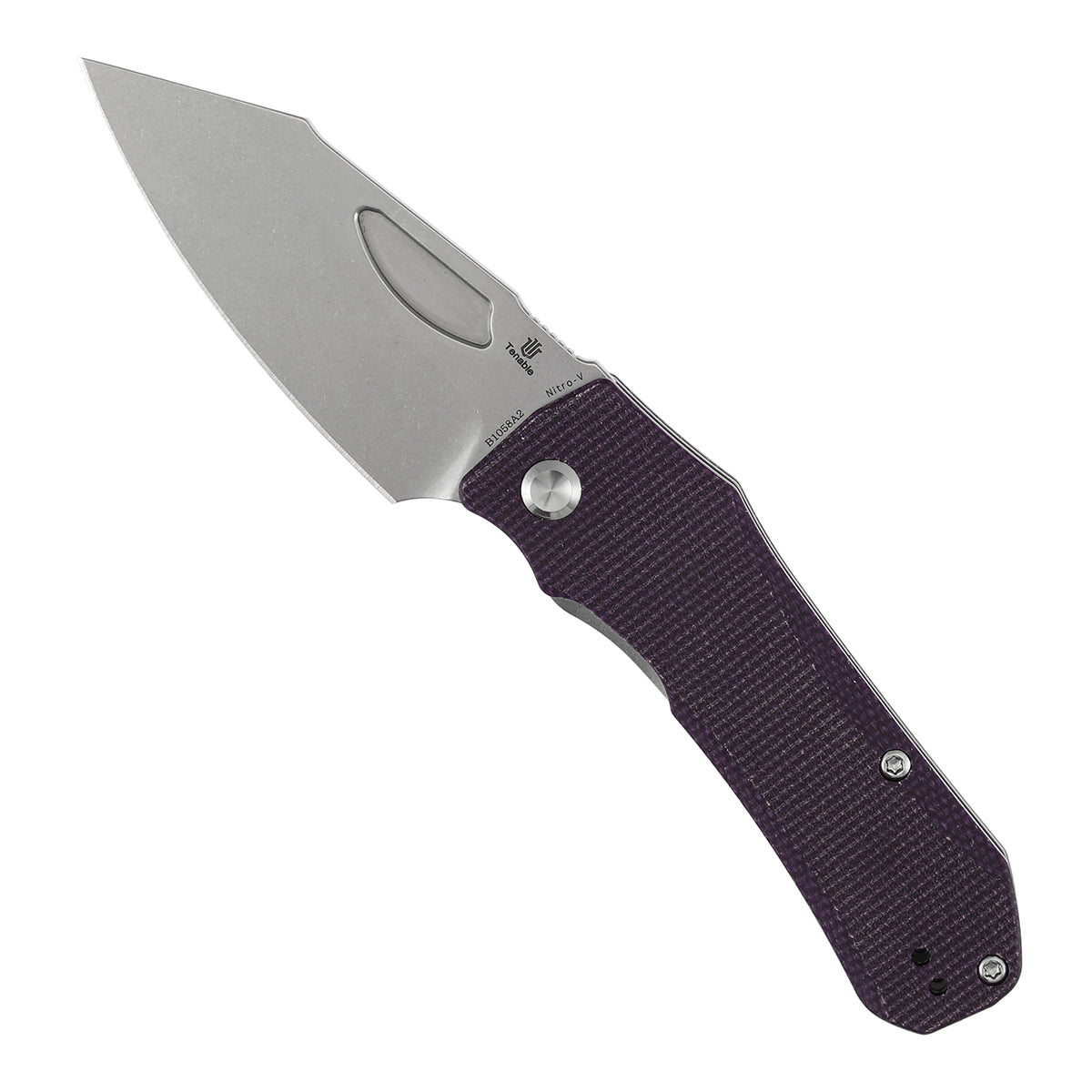 Tenable Loki B1058A2 Stonewashed Nitro-V Blade Purple Micarta Handle Liner Lock Folding Knife