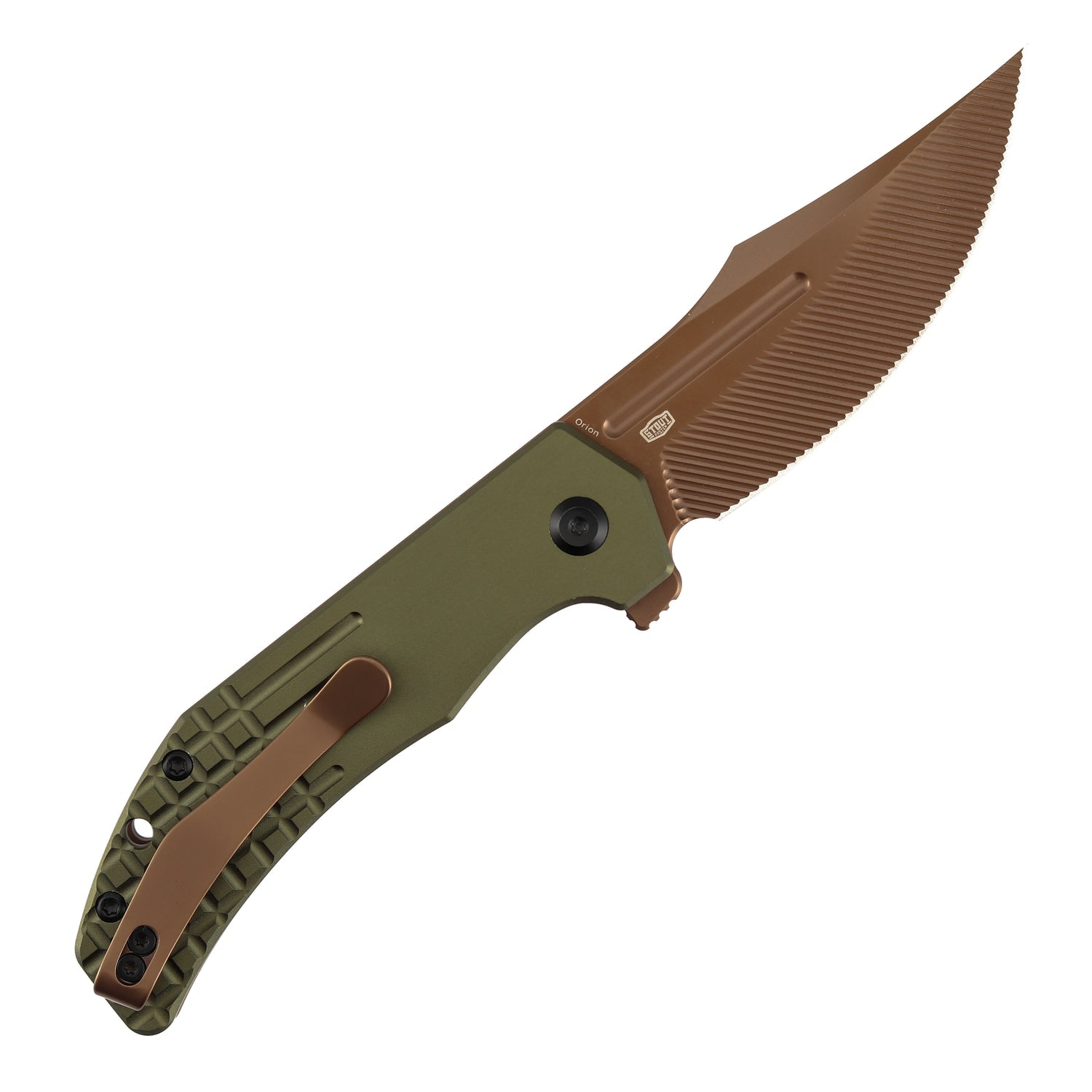 Tenable Orion B1089C2 Rose Gold Nitro-V Blade Blue Aluminum Handle Liner Lock Folding Knife