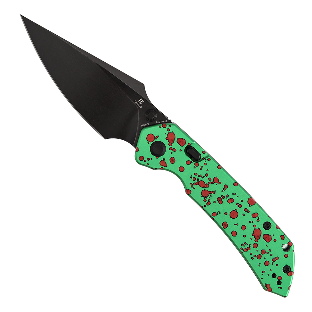 Tenable Fenrir B1034H22 Blackwash Nitro-V Blade Green Aluminum Handle Top Liner Lock Folding Knife
