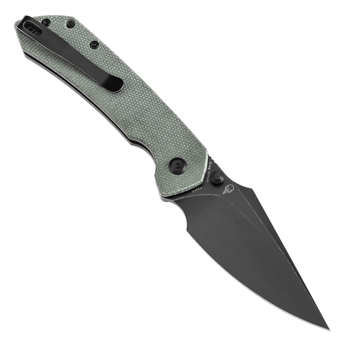 Tenable Fenrir T1034F5 Blackwashed 14C28N Blade Green Micarta Handle Button Lock Folding Knife