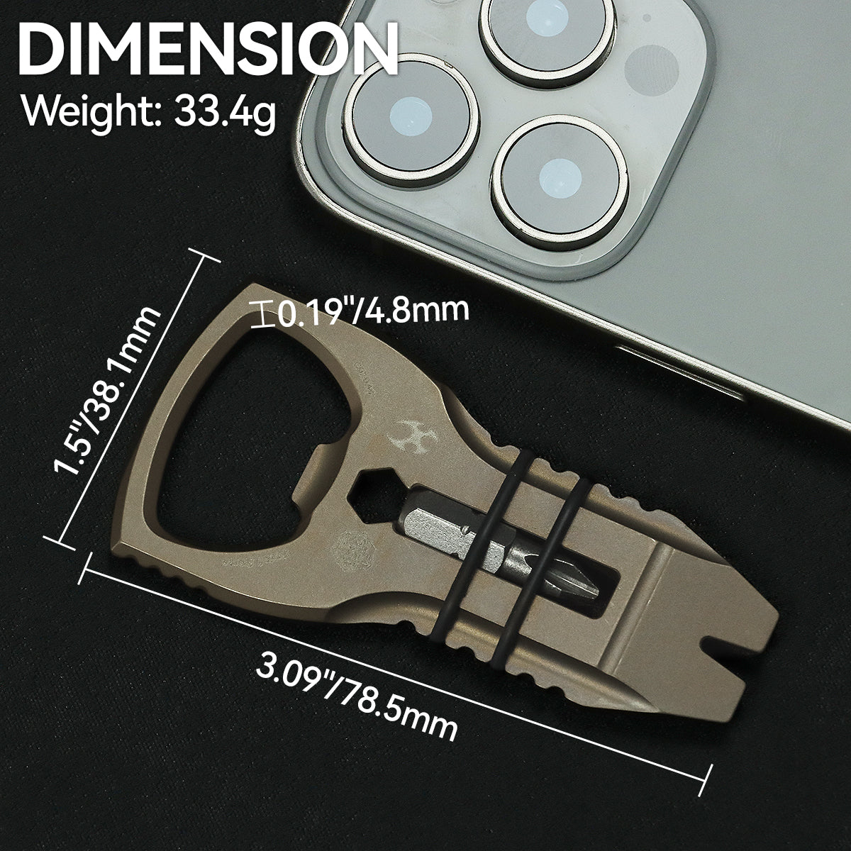 Kansept EDC PryOfSorts C010A4 EDC Multi-Tool Bronze Anodized Titanium Bottle Opener, Pry Bar & Screwdriver