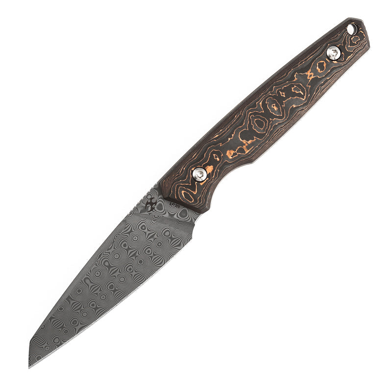 Kansept Parr G011A5 Damascus Blade Copper Carbon Fiber Handle Fixed Blade Knife
