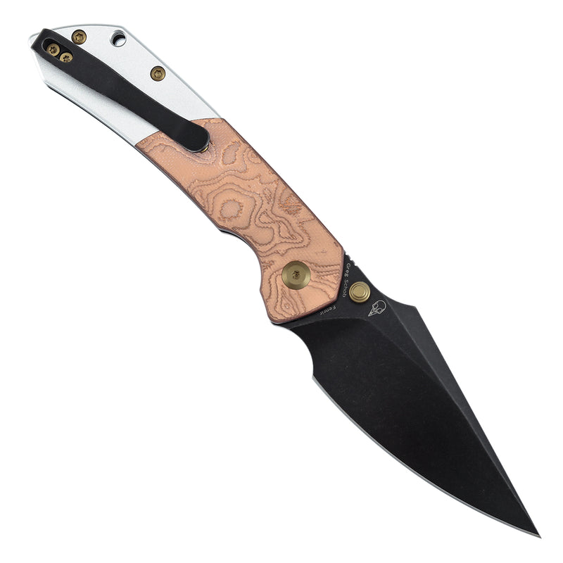 Kansept Fenrir T1034B2 Blackwash 154CM Blade G10 with Copper Foil Handle Button Lock Folding Knife
