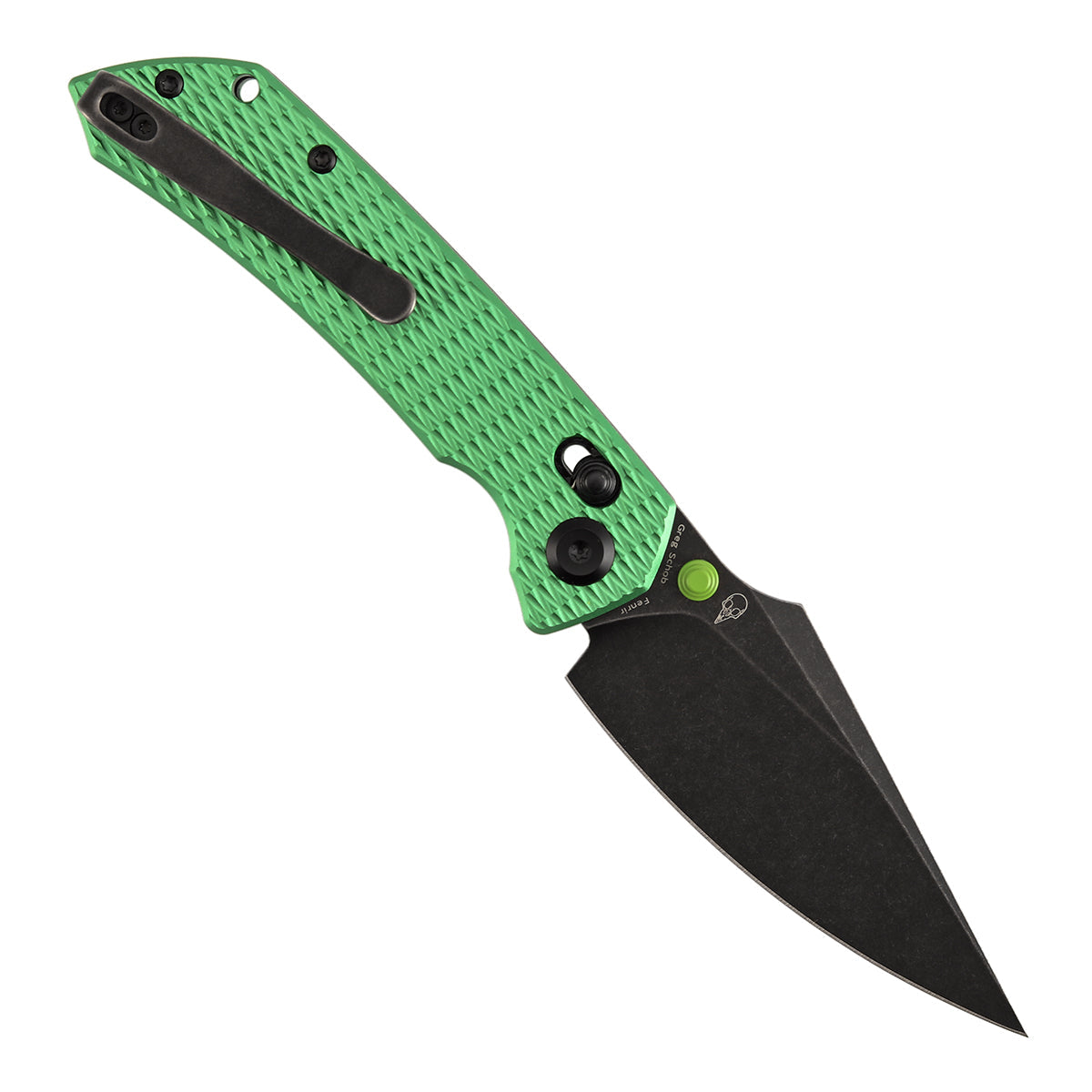 Tenable Fenrir T1034V16 Blackwash Nitro-V Blade Green Anodized Aluminum Handle Crossbar Lock Folding Knife