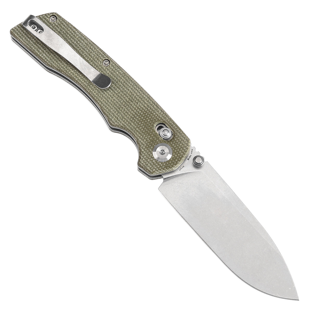 Tenable Kryo T1001V6 Stonewashed 14C28N Blade Green Micarta Handle Crossbar Lock Folding Knife