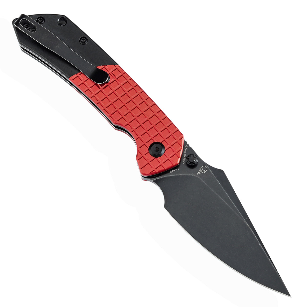 Tenable Fenrir T1034S3 Blackwash 14C28N Blade Dark Red Aluminum Handle Button Lock Folding Knife