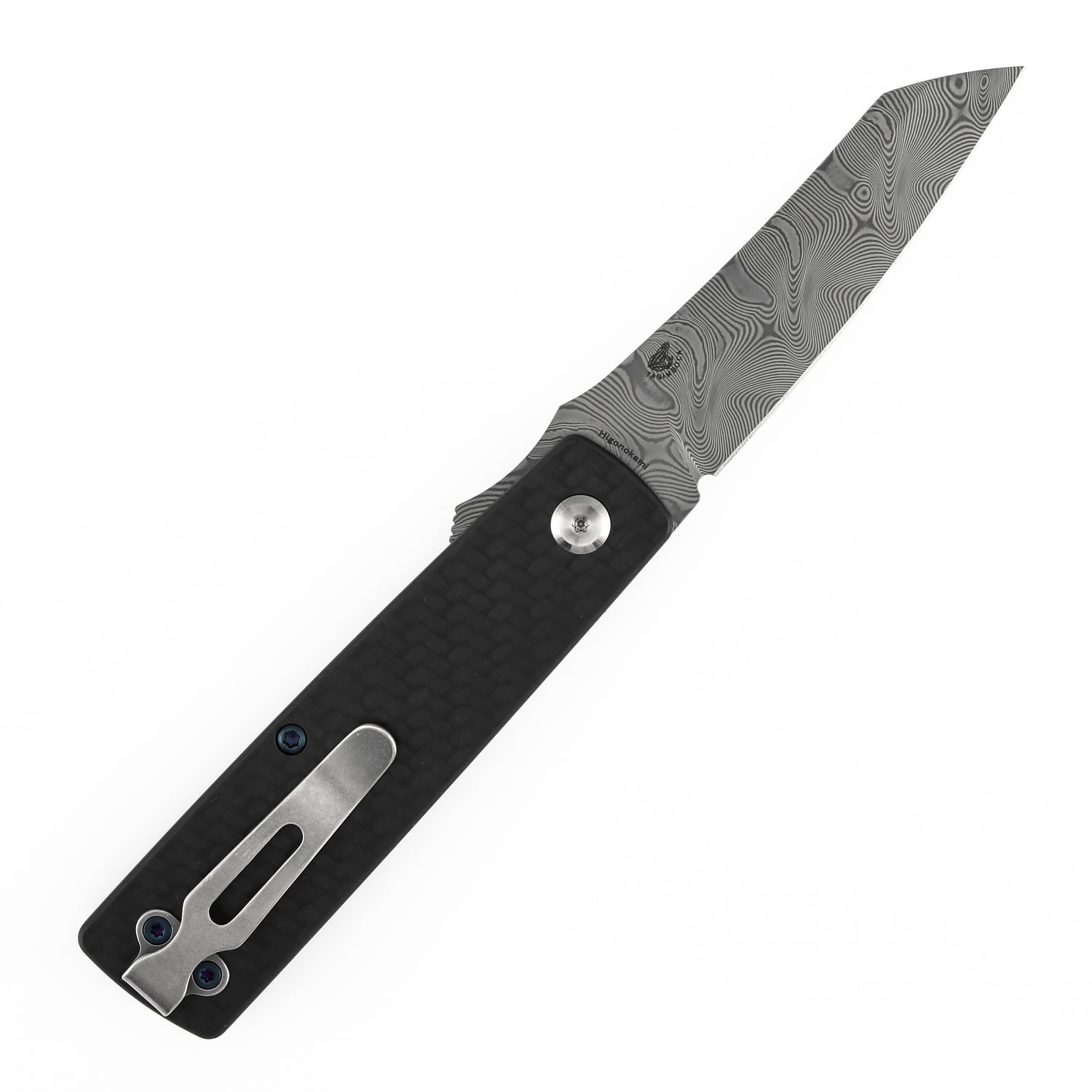 Tenable Higonokami B2135A3 Water Ripple Damascus Blade Twill Cabrbon Fiber Handle Liner Lock Folding Knife