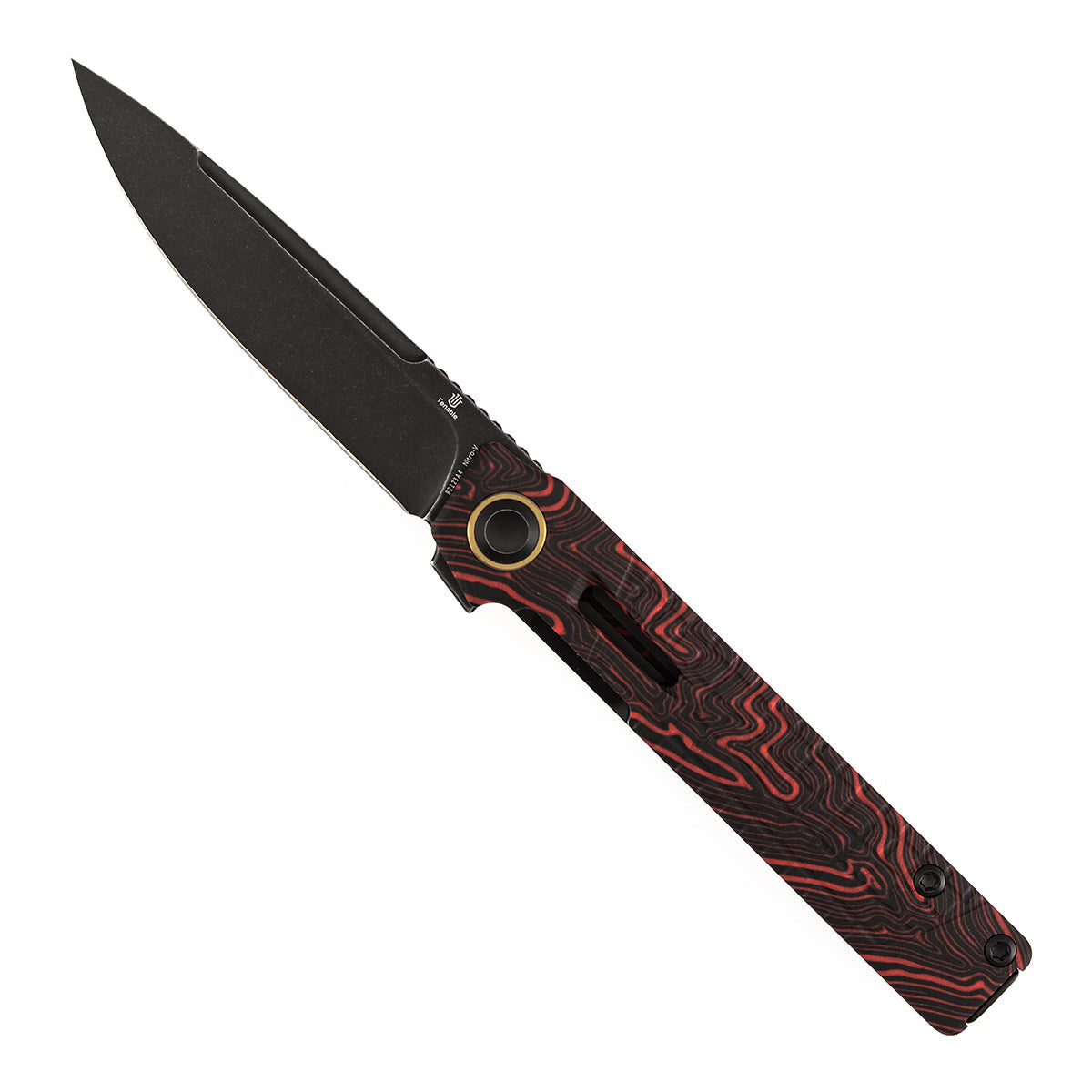 Tenable Kitpu B2123A4 Blackwash Nitro-V Blade Black & Red G-Mascus Handle Liner Lock Folding Knife