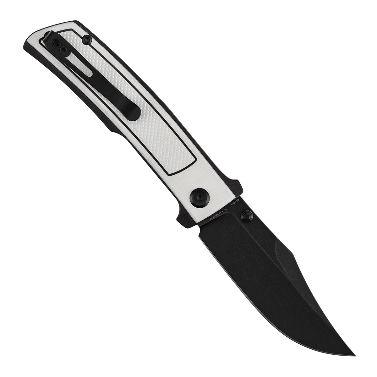 Tenable Bison B2108A1 Blackwash Nitro-V Blade Black & White G10 Handle Liner Lock Folding Knife