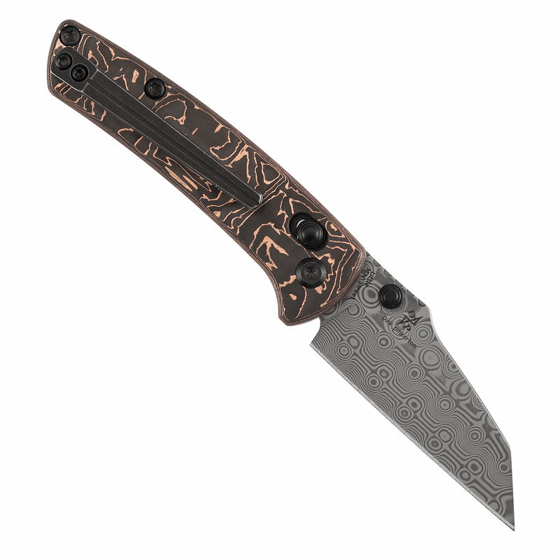 Kansept Little Main Street K2015V5 Damascus Blade Copper Carbon Fiber Handle Crossbar Lock Folding Knife