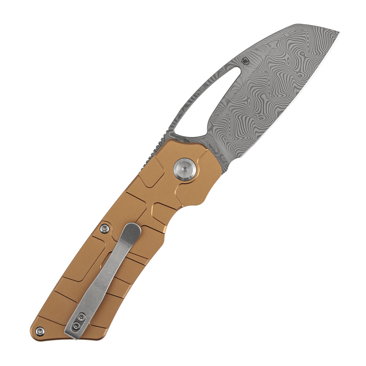 Tenable Goblin L B3016A2 Water Ripple Damascus Blade Bronze Anodized Aluminum Handle Liner Lock Folding Knife