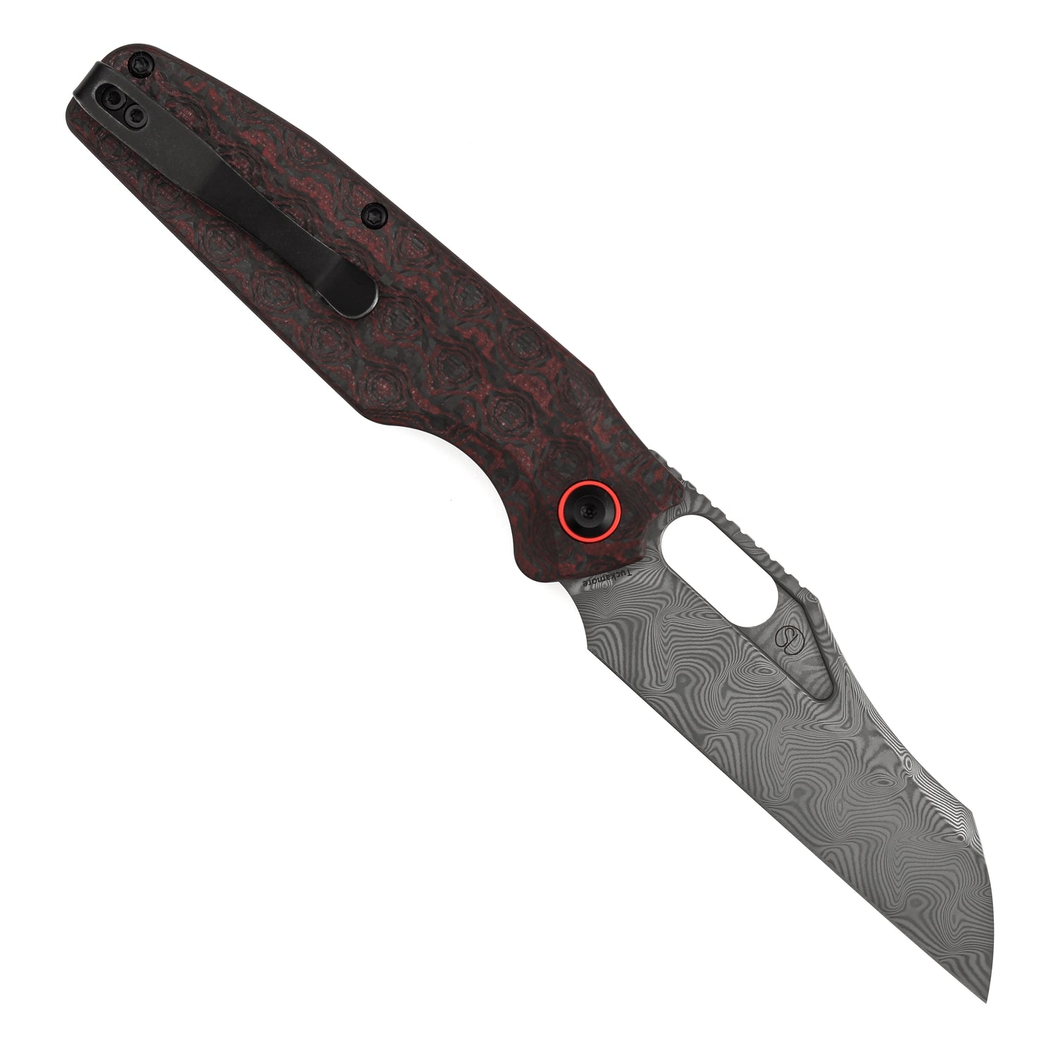 Tenable Tuckamore B1052A4 Water Ripple Damascus Blade Red & Black Rose Pattern Carbon Fiber Handle Liner Lock Folding Knife