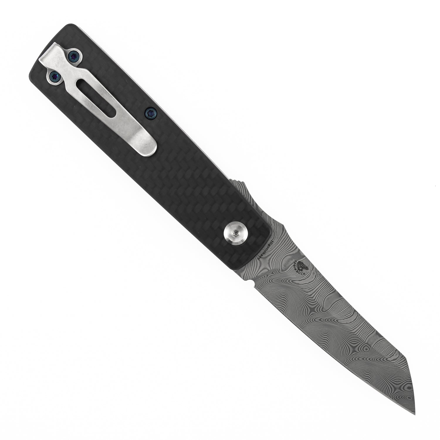 Tenable Higonokami B2135A3 Water Ripple Damascus Blade Twill Cabrbon Fiber Handle Liner Lock Folding Knife