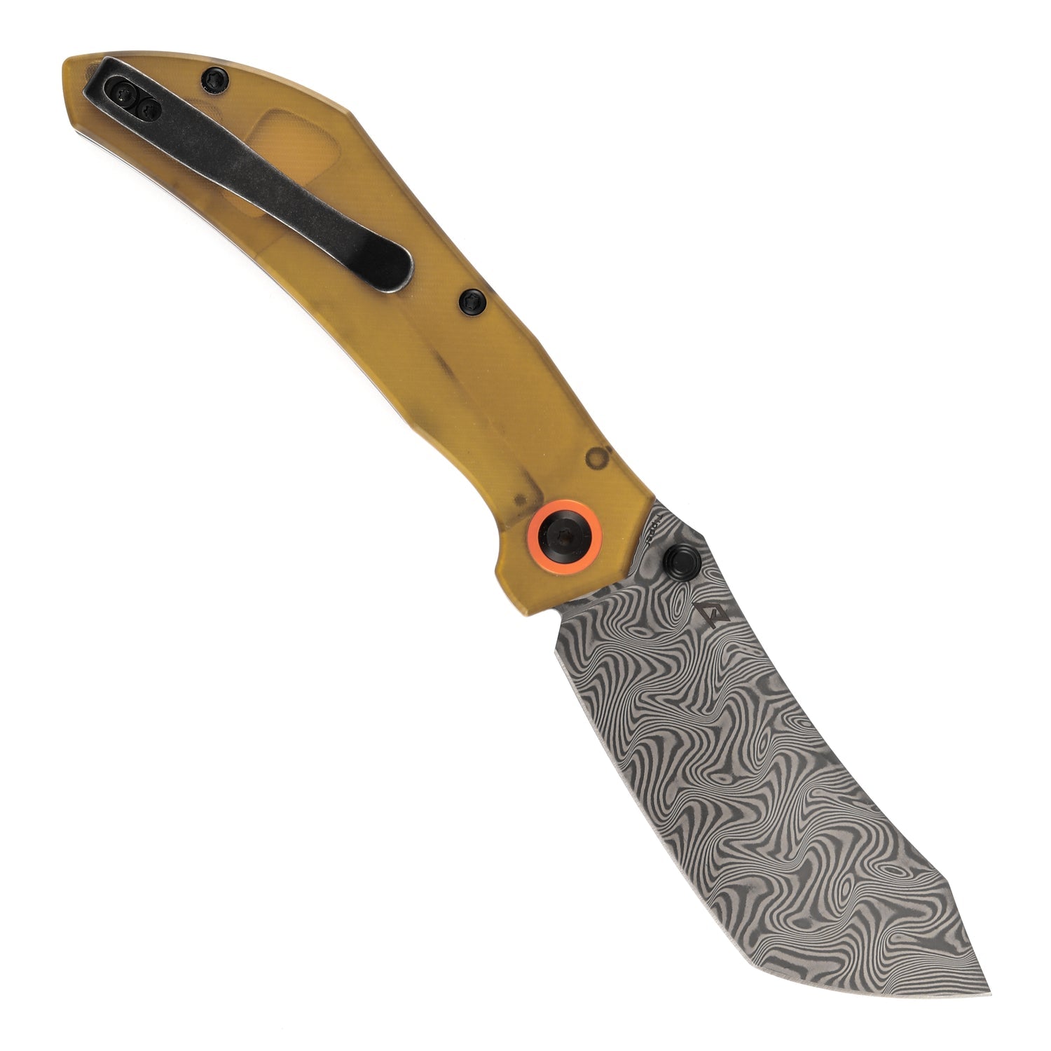 Tenable Tipper B1079A5 Water Ripple Damascus Blade Amber PEI Handle Liner Lock Folding Knife
