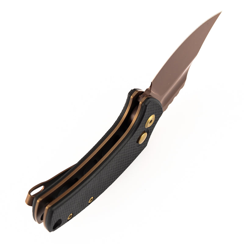 Kansept Wasp T2144F3 Rose Gold Coated 154CM Blade Black G10 Handle Button Lock Folding Knife