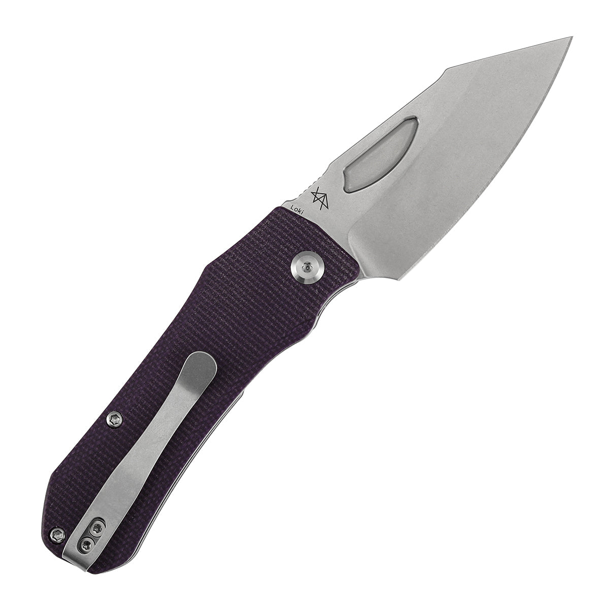 Tenable Loki B1058A2 Stonewashed Nitro-V Blade Purple Micarta Handle Liner Lock Folding Knife