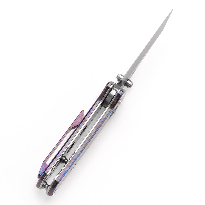 KANSEPT Little Main Street K2015V3 Damascus Blade Timascus Handle Cross Bar Lock