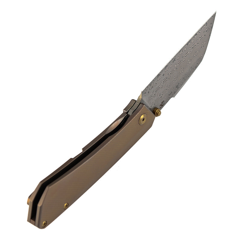 Kansept Contra K1139A4 Damascus Blade Bronze Anodized Titanium Handle Frame Lock Folding Knife