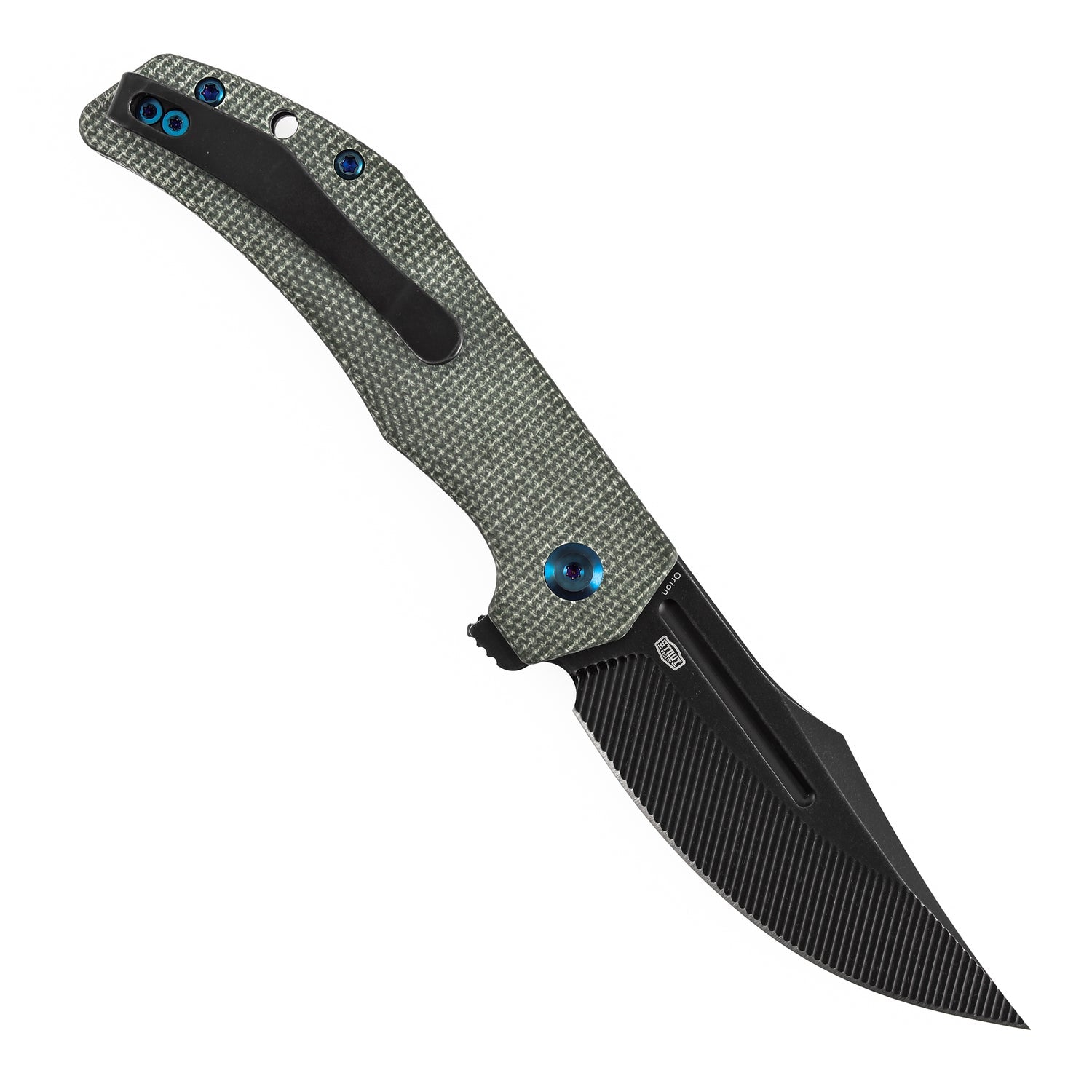 Tenable Orion B1089C4 Blackwash Nitro-V Blade Green Micarta Handle Liner Lock Folding Knife