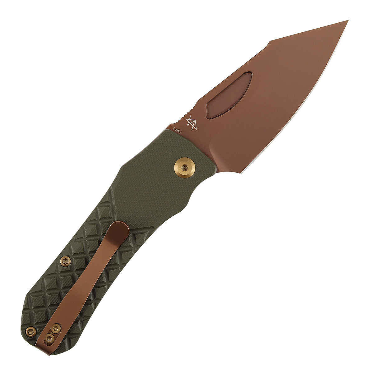 Tenable Loki B1058A4 Rose Gold Nitro-V Blade Olive Green G10 Handle Liner Lock Folding Knife