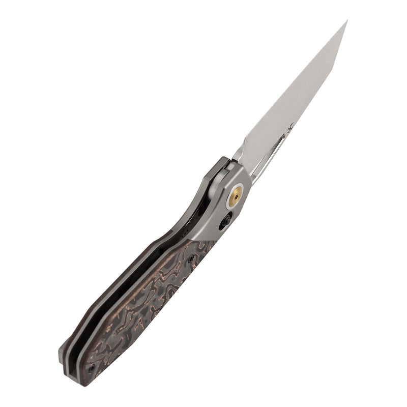 Kansept QTRO K1118VA1 Elmax Blade Titanium and Copper Carbon Fiber Handle Crossbar Lock Folding Knife