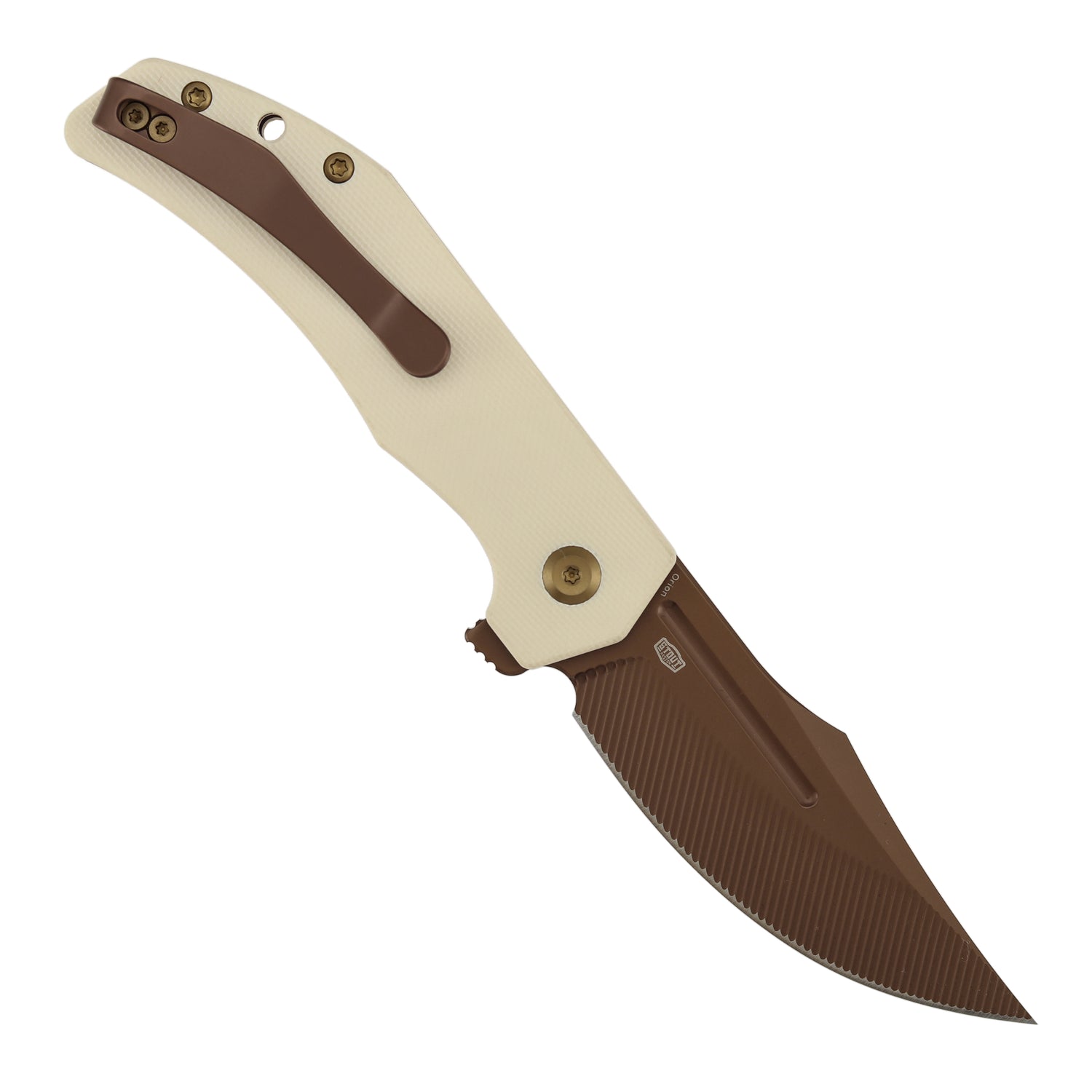Tenable Orion B1089C5 Rose Gold Nitro-V Blade Ivory White G10 Handle Liner Lock Folding Knife