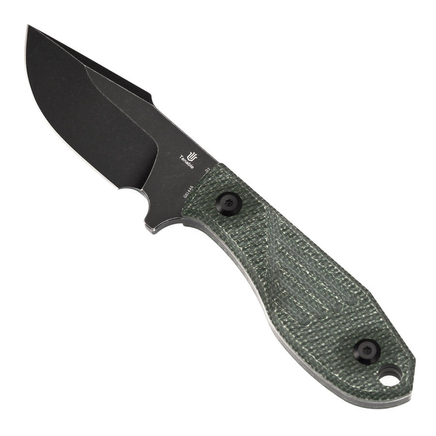 Tenable Tiny Dancer G014A6 Blackwash D2 Blade Green Micarta Handle Fixed Blade