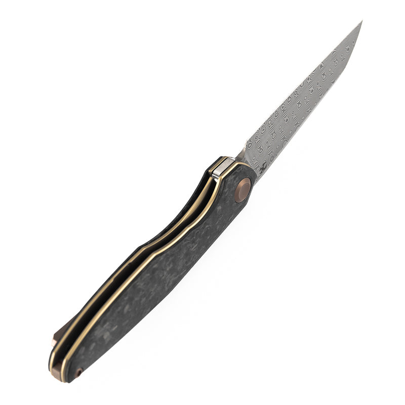 Kansept Halide K1136A6 Damascus Blade Shred Carbon Fiber Handle Liner Lock Folding Knife
