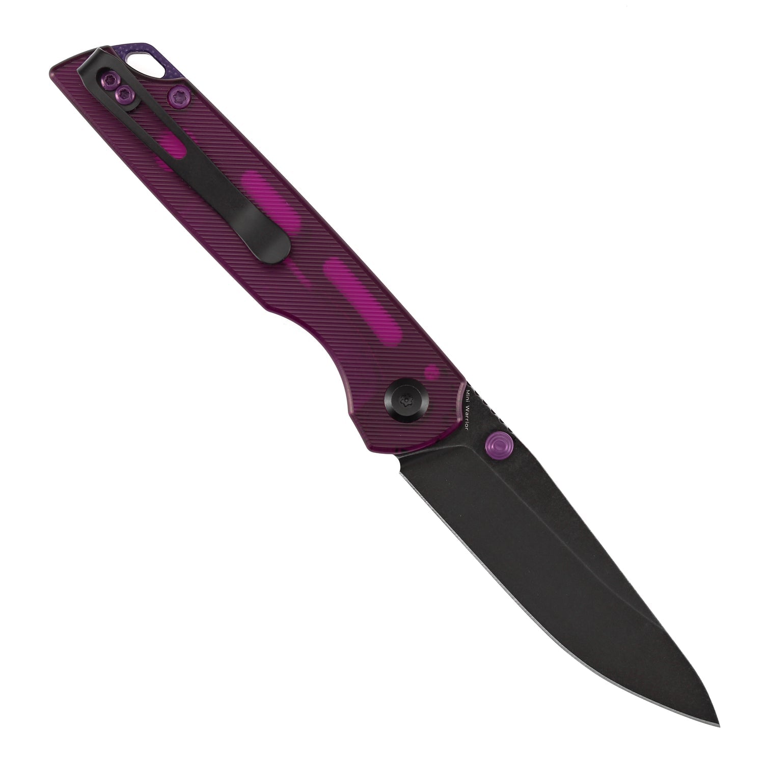 Tenable Mini Warrior B2005A2 Blackwash Nitro-V Blade Purple Acrylic Handle Liner Lock Folding Knife