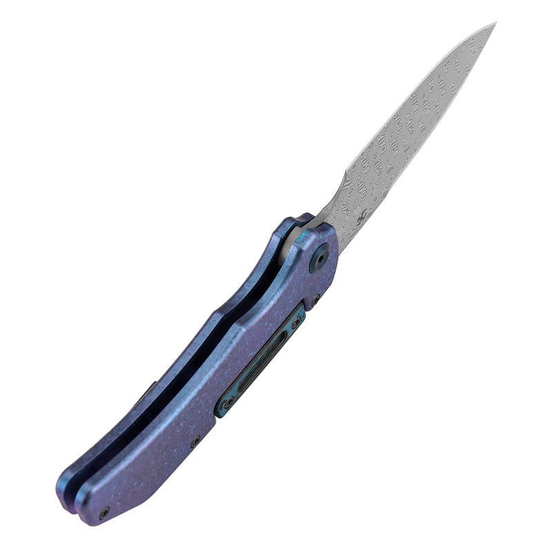 Kansept Hazard K1104H5 Damascus Blade Titanium & Fatcarbon Handle Bali Lock Folding Knife