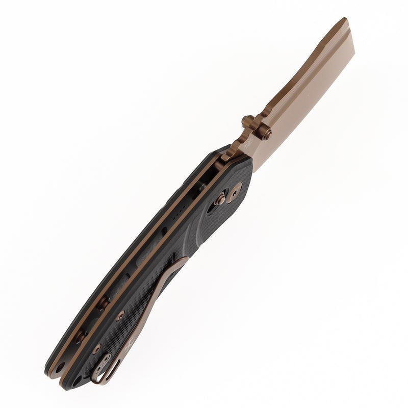 Kansept Korvid V TE2030V1 Rose Gold Coated D2 Blade Black G10 Handle Crossbar Lock Folding Knife