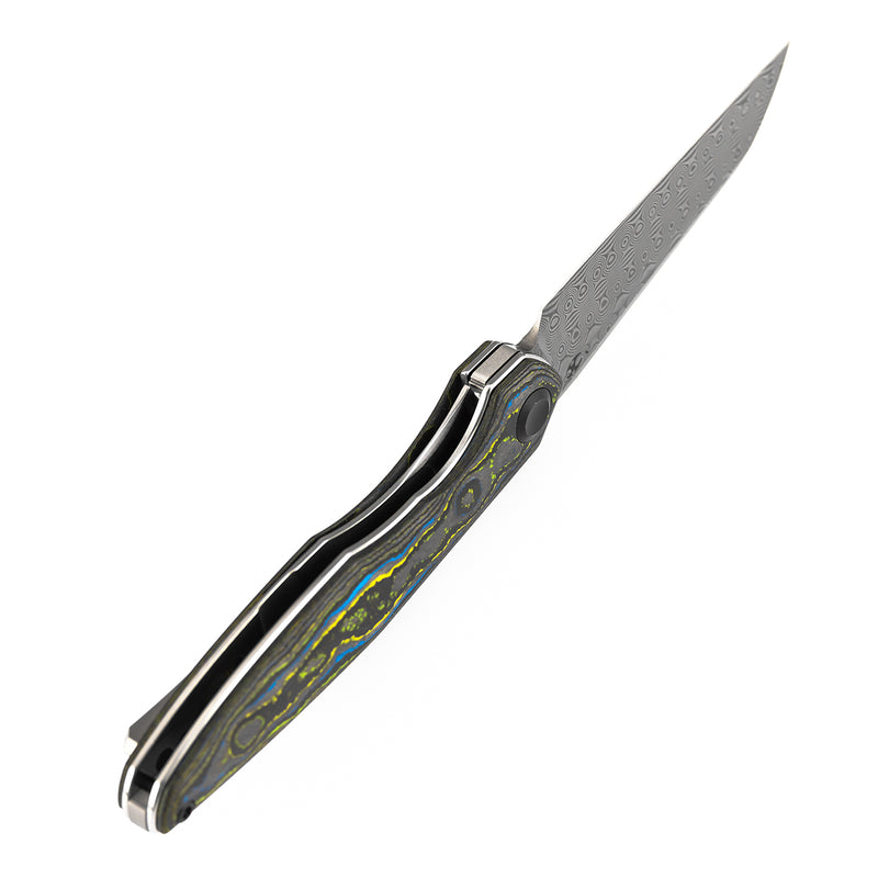 Kansept Halide K1136A2 Damascus Blade Gecko Camo Carbon Handle Liner Lock Folding Knife