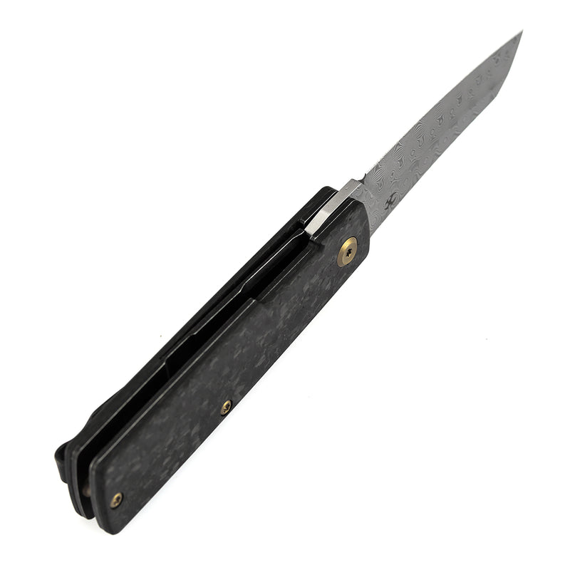 Kansept Higonokami T2135A1 Damascus Blade Shred Carbon Fiber Handle Liner Lock Folding Knife