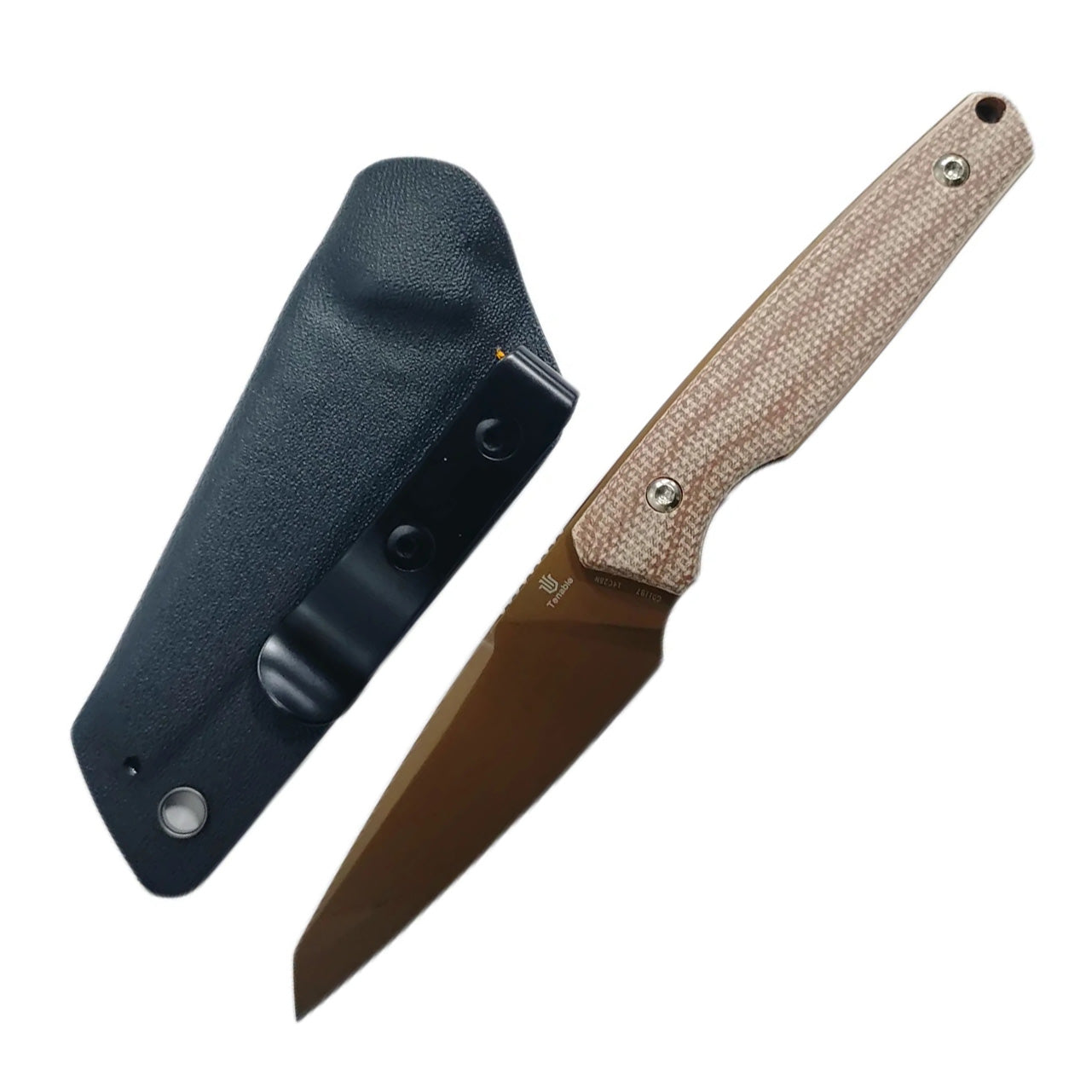 Tenable Parr G011B7 Rose Gold Coated 14C28N Blade Brown Micarta Handle Fixed Blade Knife