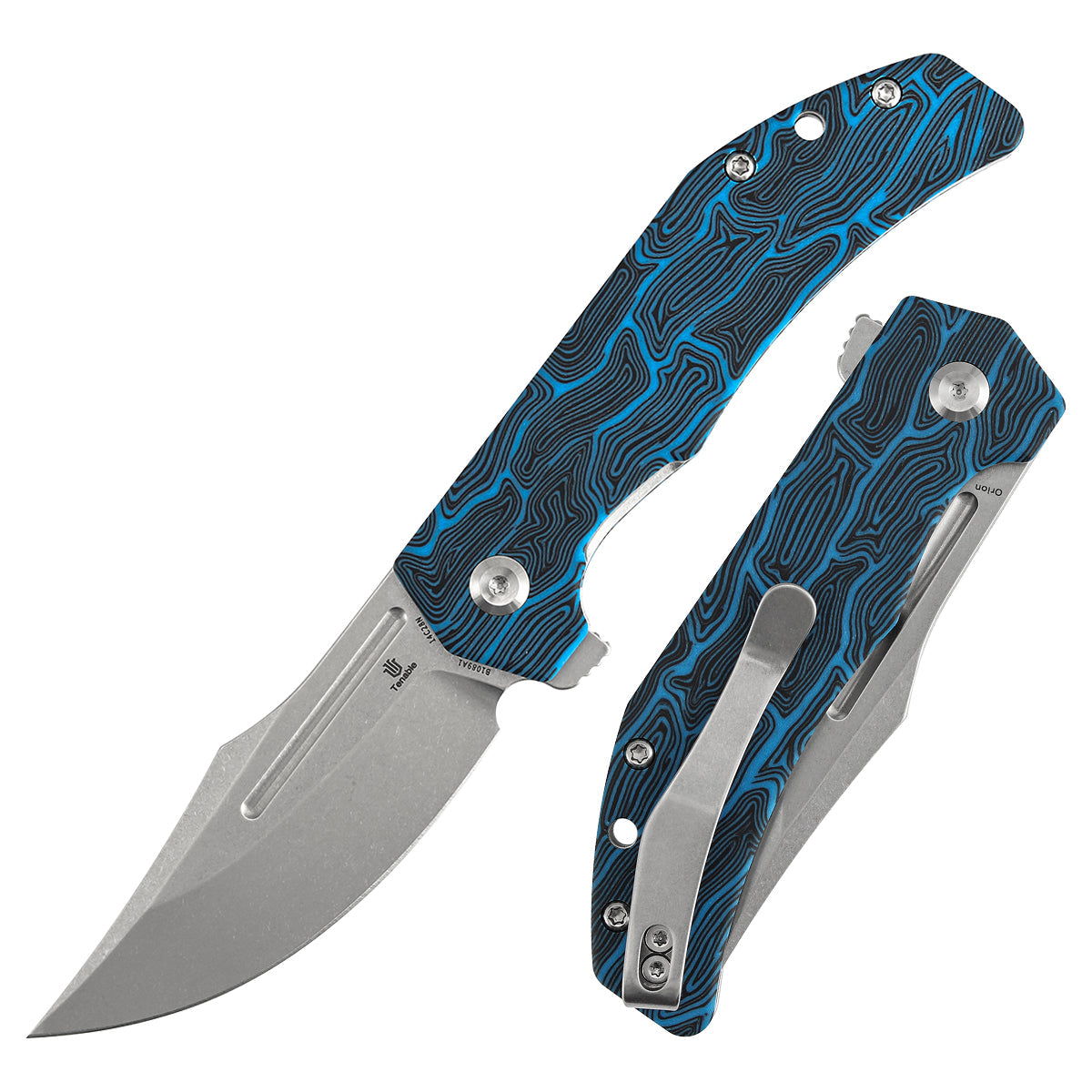 Tenable Orion B1089A1 Stonewashed 14C28N Blade Black & Red G-mascus Handle Liner Lock Folding Knife