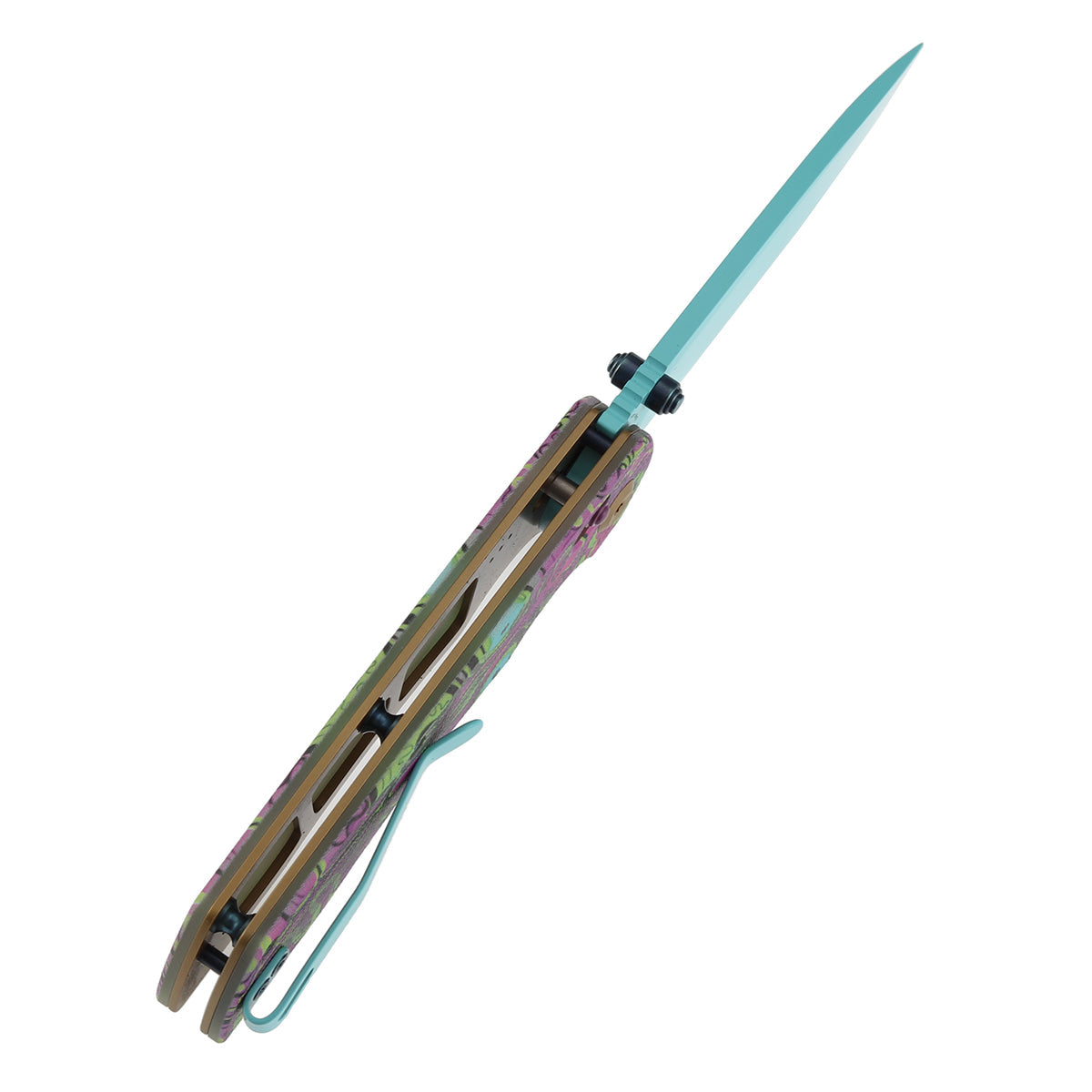 Tenable Kryo T1001V9 Blue Coated 14C28N Blade Jade G10 with Purple Undead Print Handle Crossbar Lock Flding Knife