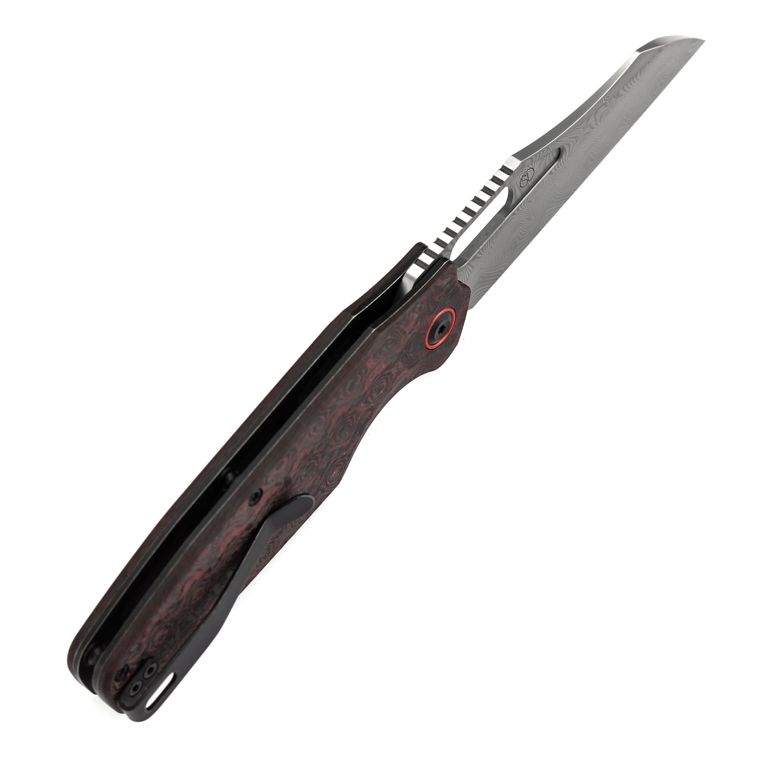 Tenable Tuckamore B1052A4 Water Ripple Damascus Blade Red & Black Rose Pattern Carbon Fiber Handle Liner Lock Folding Knife