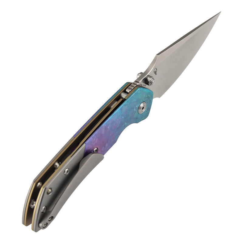 Navaja plegable Kansept Fenrir K1034H2 con hoja CPM-20CV stonewashed, mango de titanio cristalizado y titanio stonewashed, con bloqueo tipo Top Liner Lock