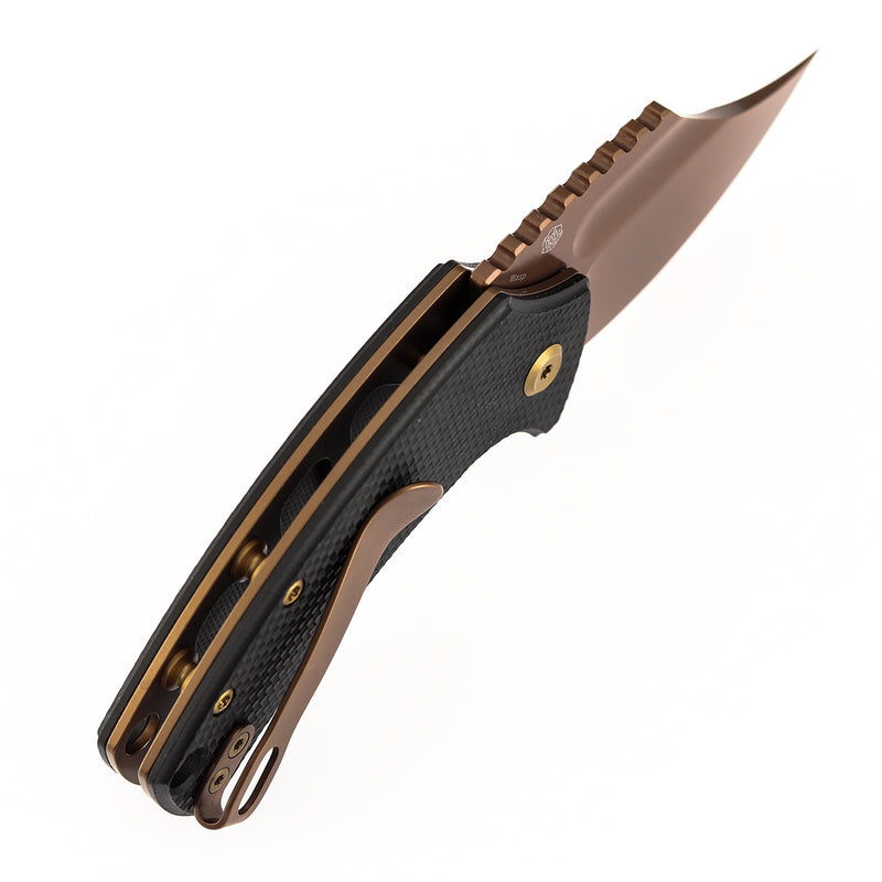 Kansept Wasp T2144F3 Rose Gold Coated 154CM Blade Black G10 Handle Button Lock Folding Knife