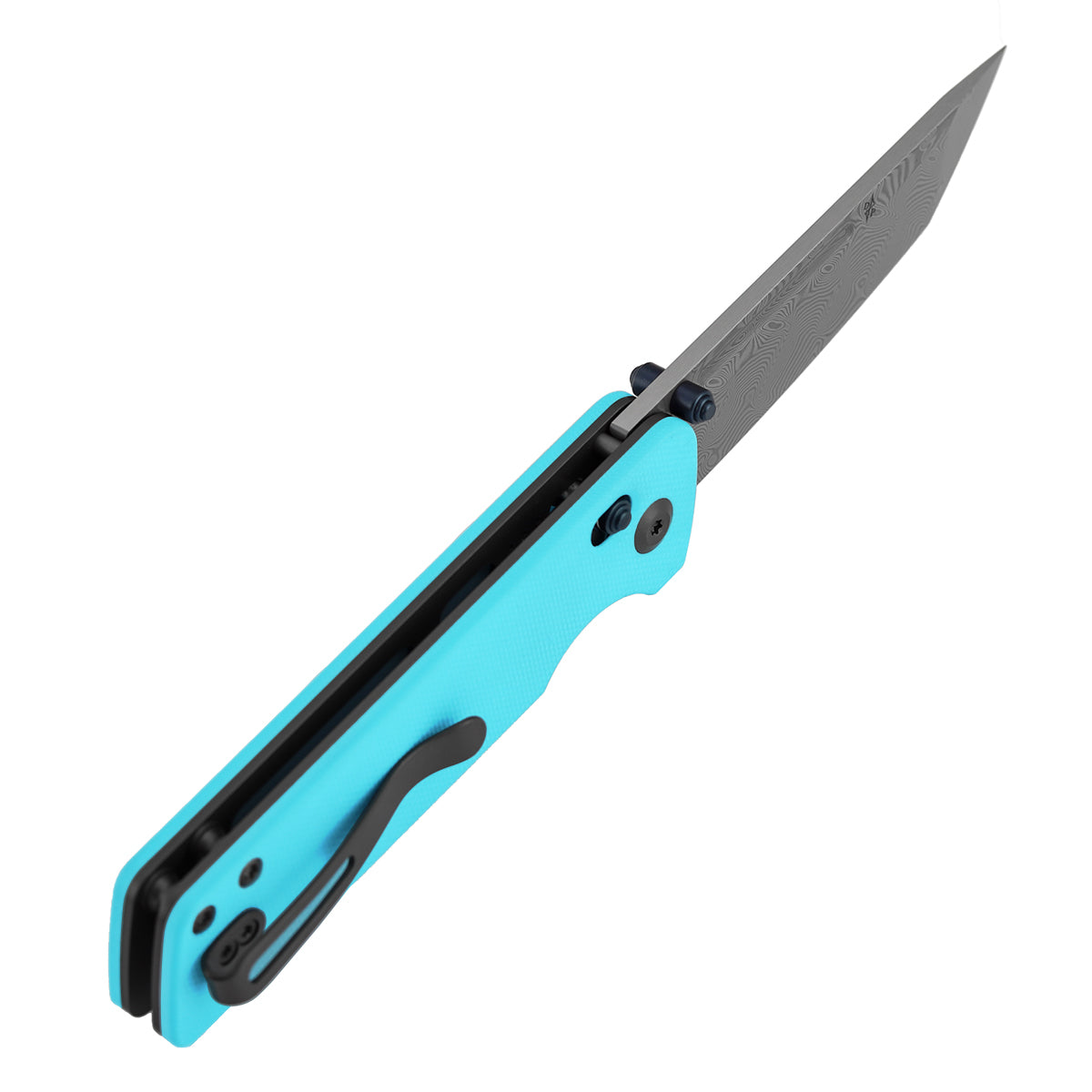 Tenable Anomaly B2038V3 Damascus Blade Blue G10 Handle Crossbar Lock Folding Knife