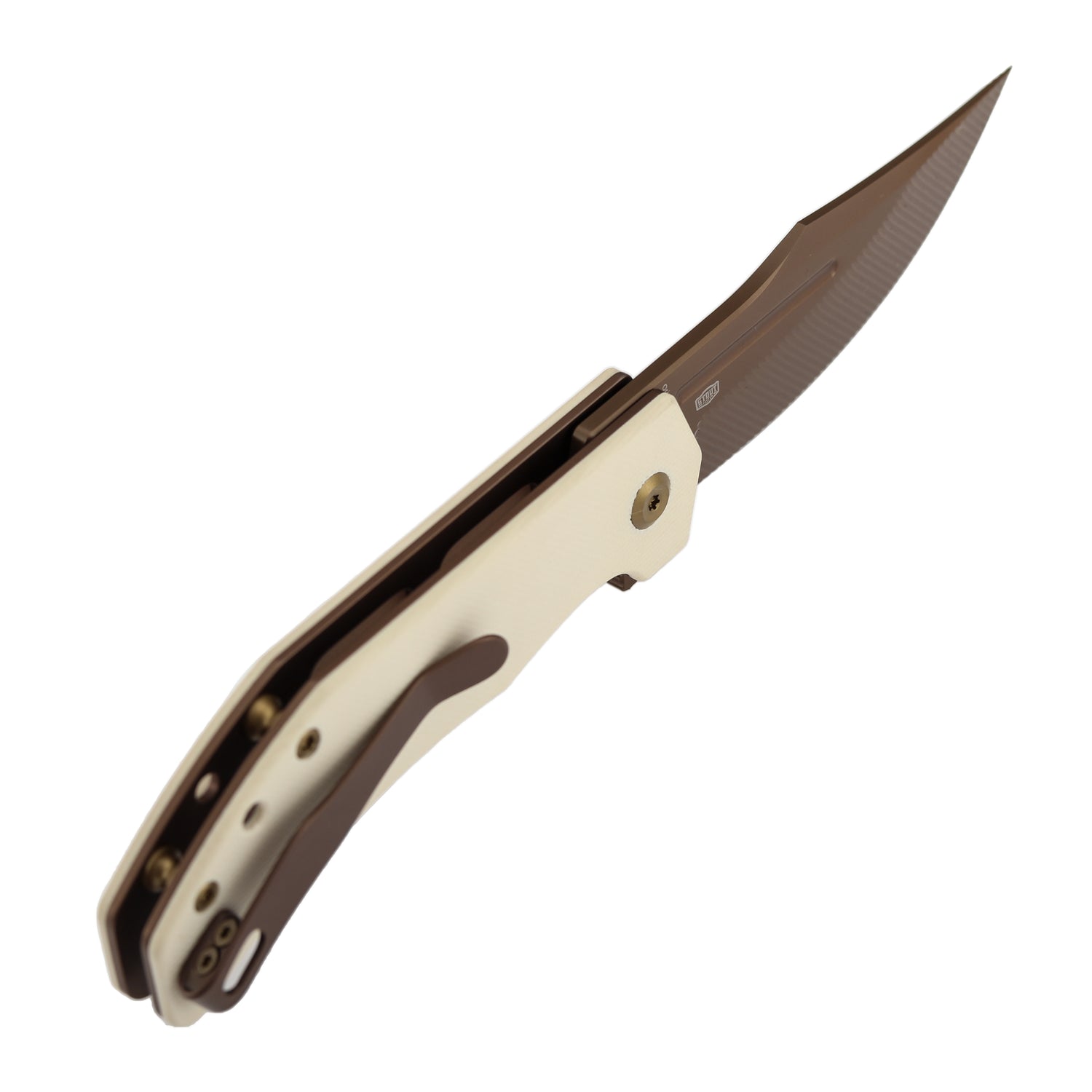 Tenable Orion B1089C5 Rose Gold Nitro-V Blade Ivory White G10 Handle Liner Lock Folding Knife
