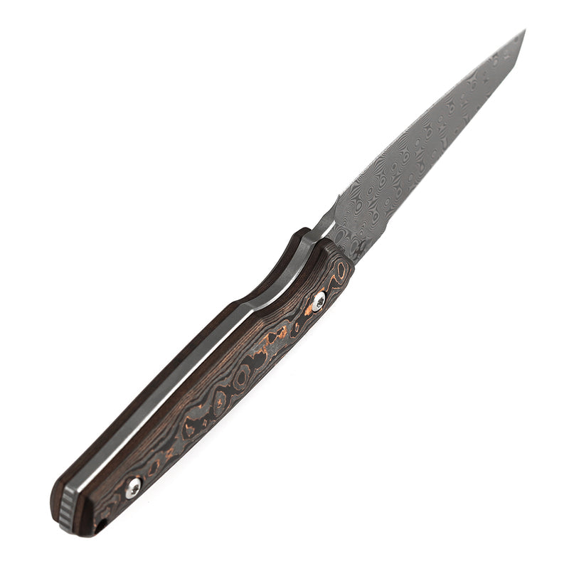 Kansept Parr G011A5 Damascus Blade Copper Carbon Fiber Handle Fixed Blade Knife