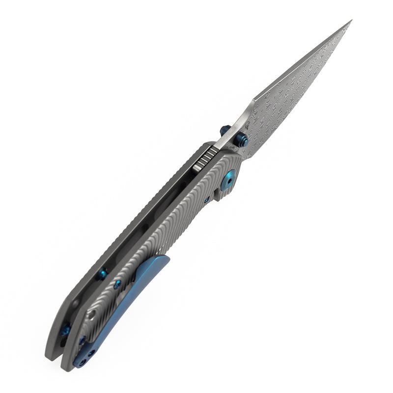 Kansept Fenrir K1034C4 Damascus Blade Titanium Handle Frame Lock Folding Knife