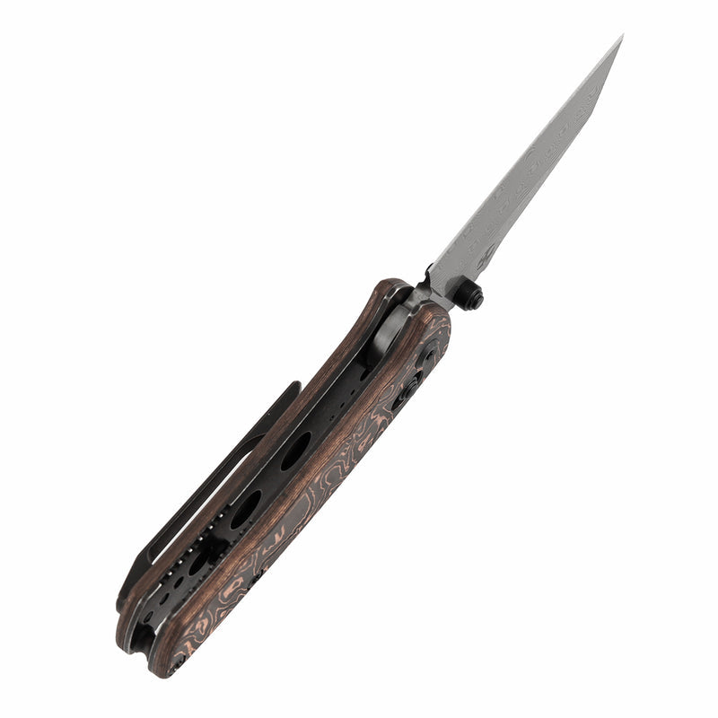 Kansept Little Main Street K2015V5 Damascus Blade Copper Carbon Fiber Handle Crossbar Lock Folding Knife