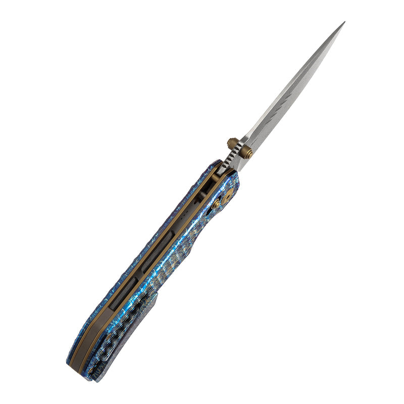 Navaja plegable Kansept Eaglestrike K1095V5 con hoja de Damasco, mango de titanio y cierre de barra transversal