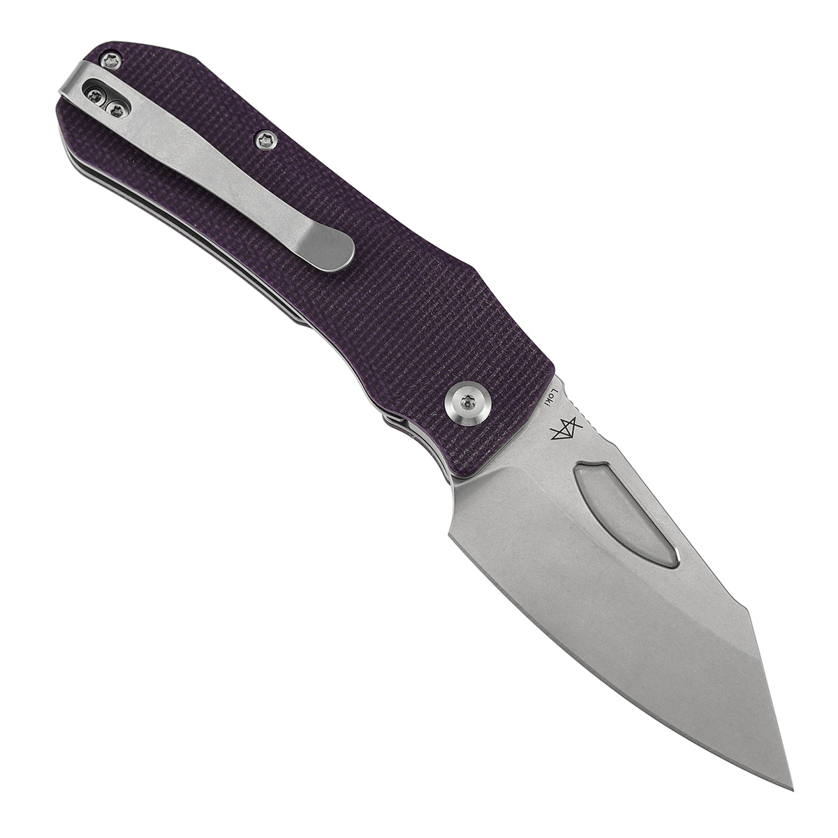 Tenable Loki B1058A2 Stonewashed Nitro-V Blade Purple Micarta Handle Liner Lock Folding Knife
