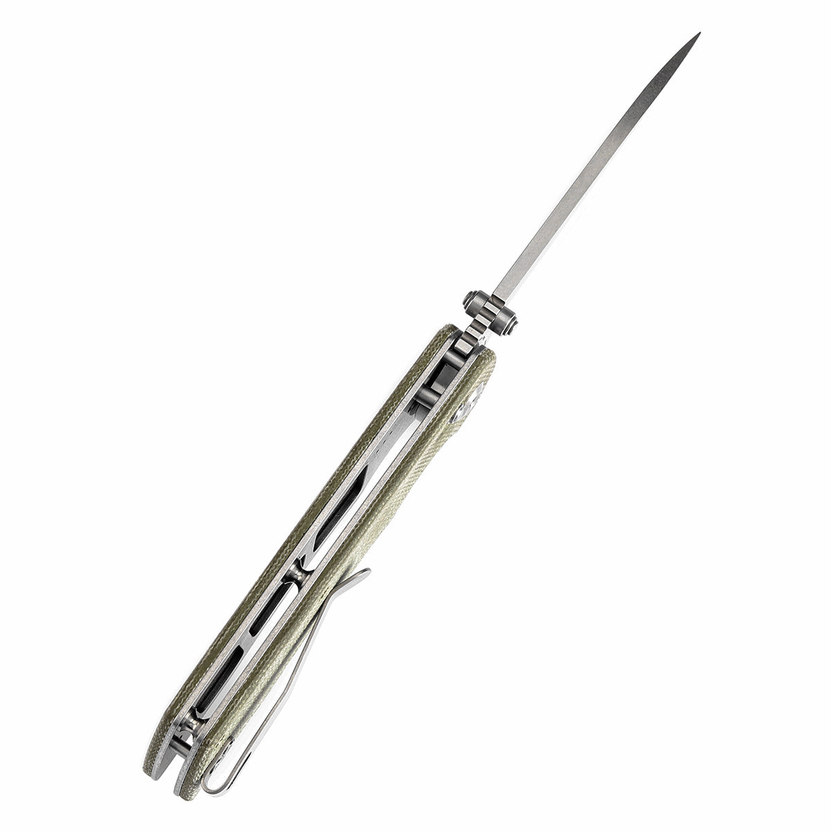 Tenable Kryo T1001V6 Stonewashed 14C28N Blade Green Micarta Handle Crossbar Lock Folding Knife