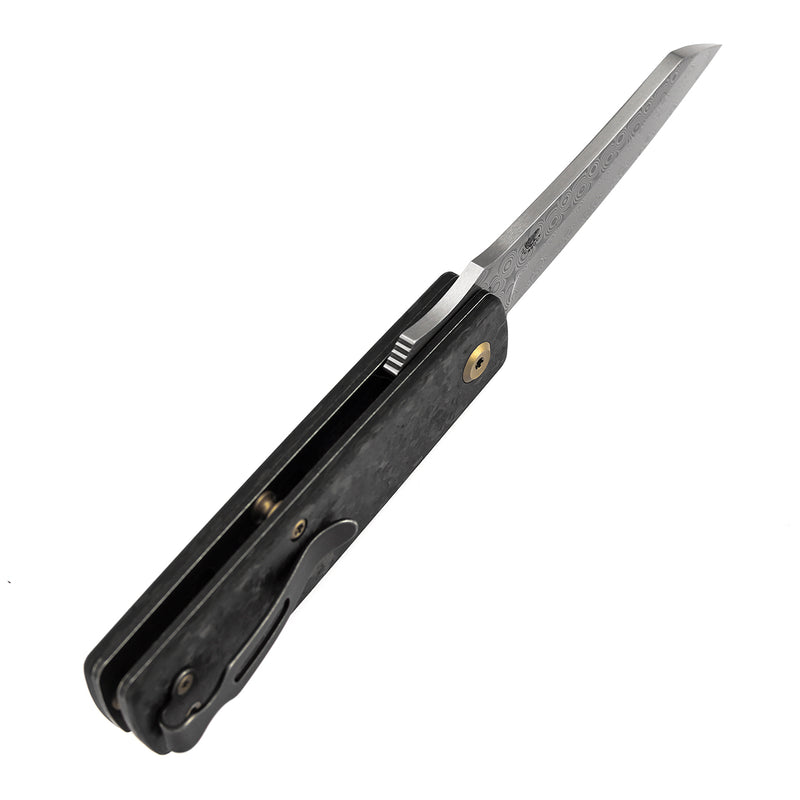Kansept Higonokami T2135A1 Damascus Blade Shred Carbon Fiber Handle Liner Lock Folding Knife