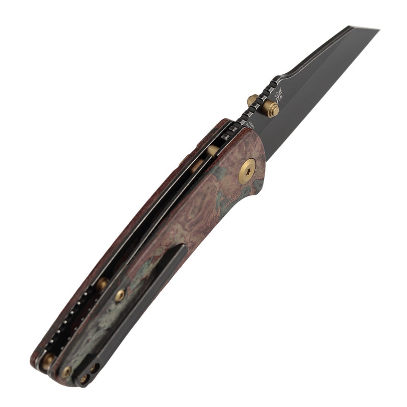 Kansept Main Street K1015H1 Elmax Blade Red Rag Burl Canvas Micarta Handle Top Liner Lock Folding Knife